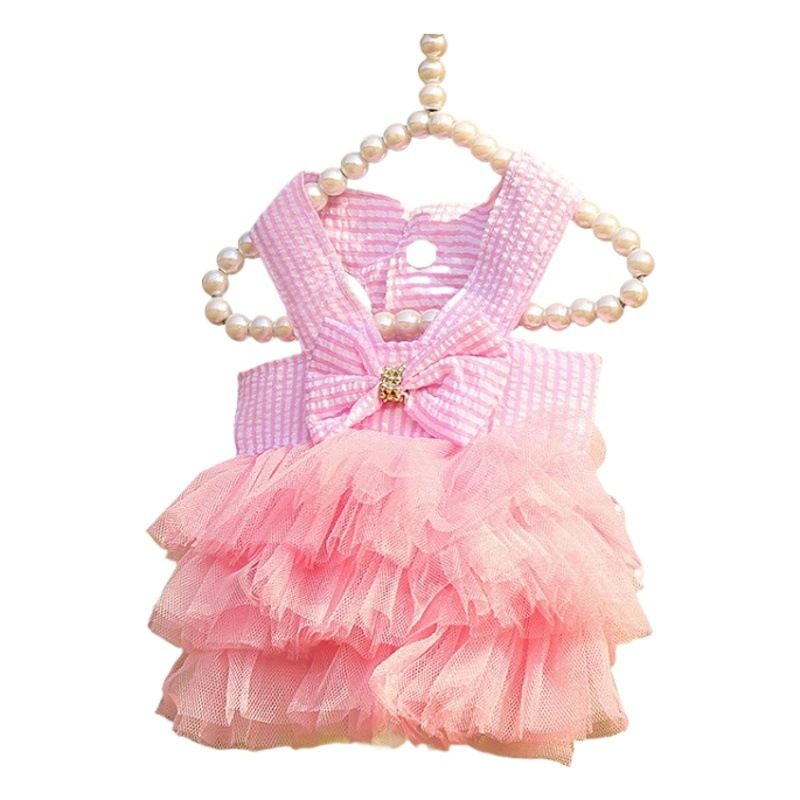 Shine Pet Dog Cat Mesh Dress Pink Vertical Stripe 230B Pink Trumpet Dress XL view 2