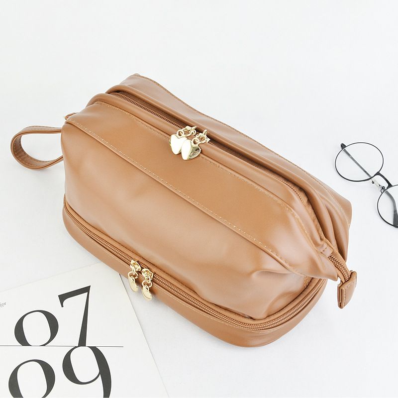 Dajia PU Double Layer Cloud Cosmetic Bag Brown view 4