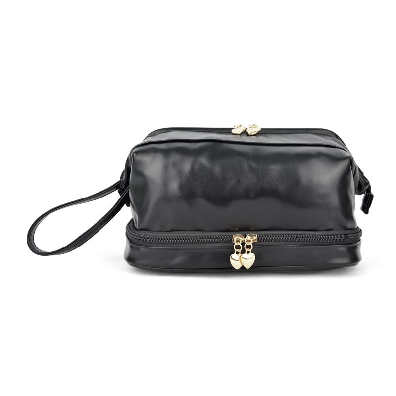 Dajia PU Double Layer Cloud Cosmetic Bag Black