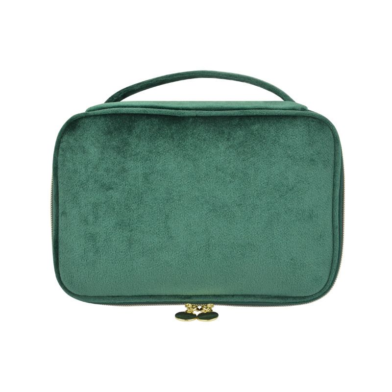Velvet Makeup Storage Bag Multipurpose Travel Case Dark green