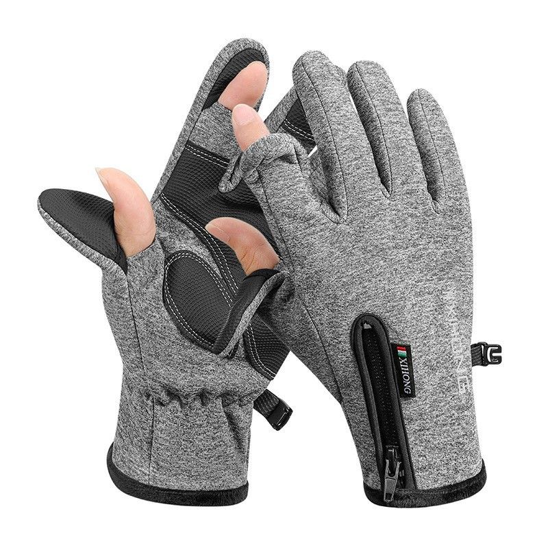 Yuejun Winter Cycling Gloves Fleece Lined Touchscreen HX-06 flip gray XL