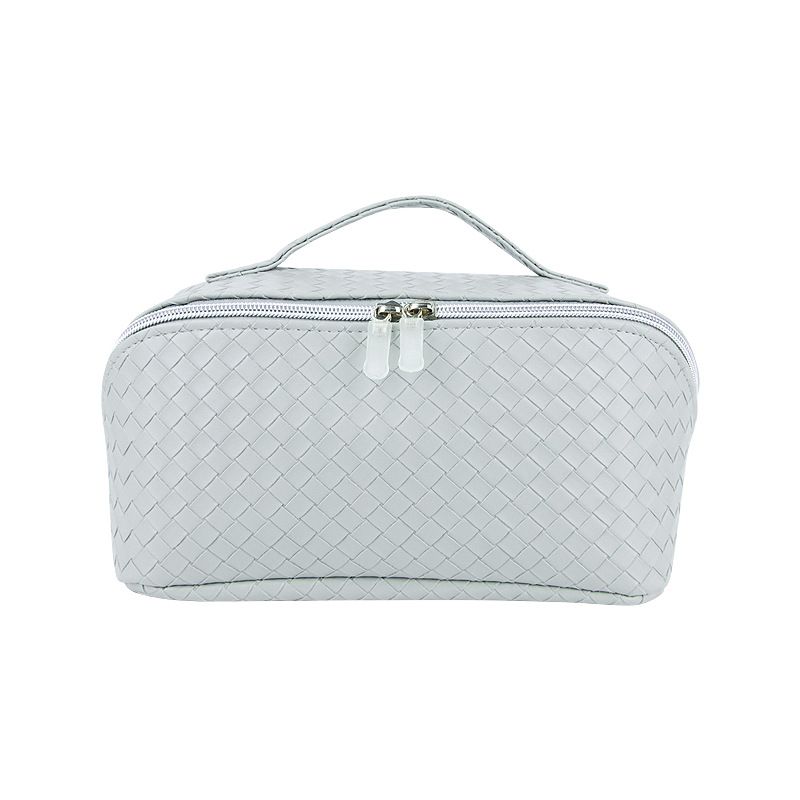 Woven PU Makeup Bag Cube Travel Storage Organizer Gray