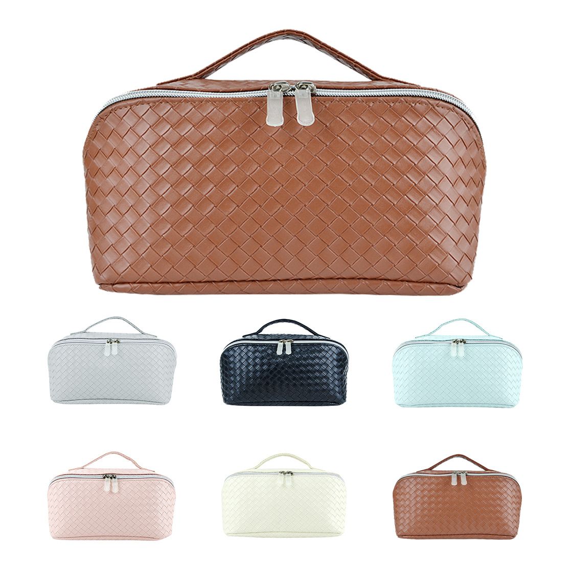 Woven PU Makeup Bag Cube Travel Storage Organizer Gray view 5