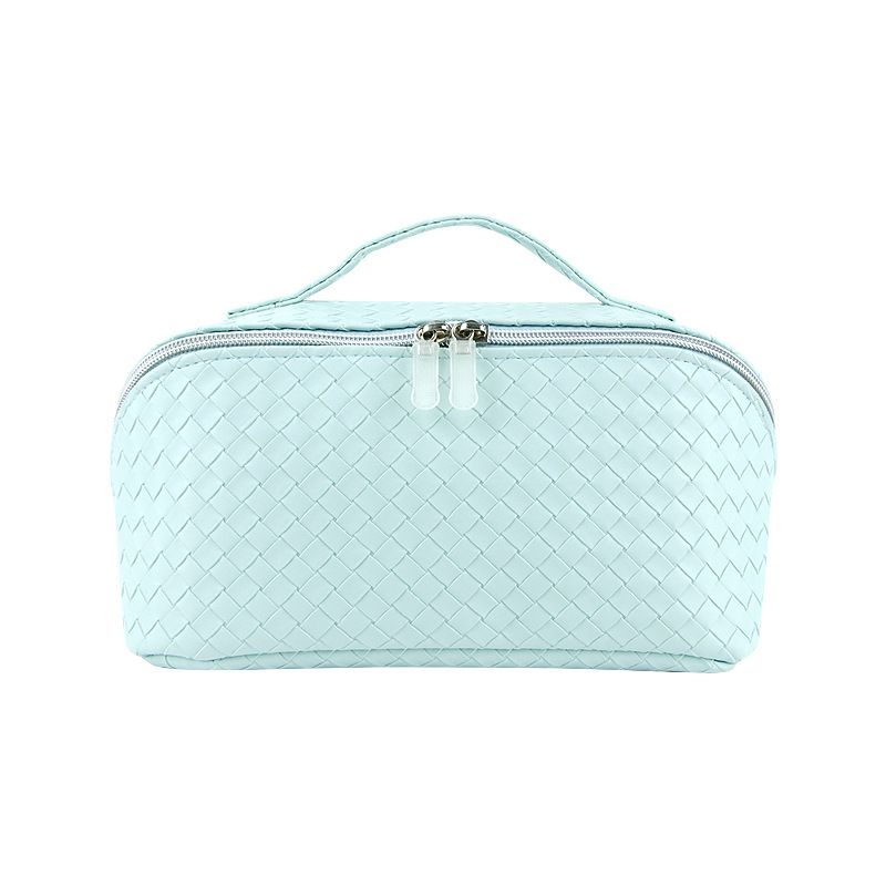 Woven PU Makeup Bag Cube Travel Storage Organizer Light green