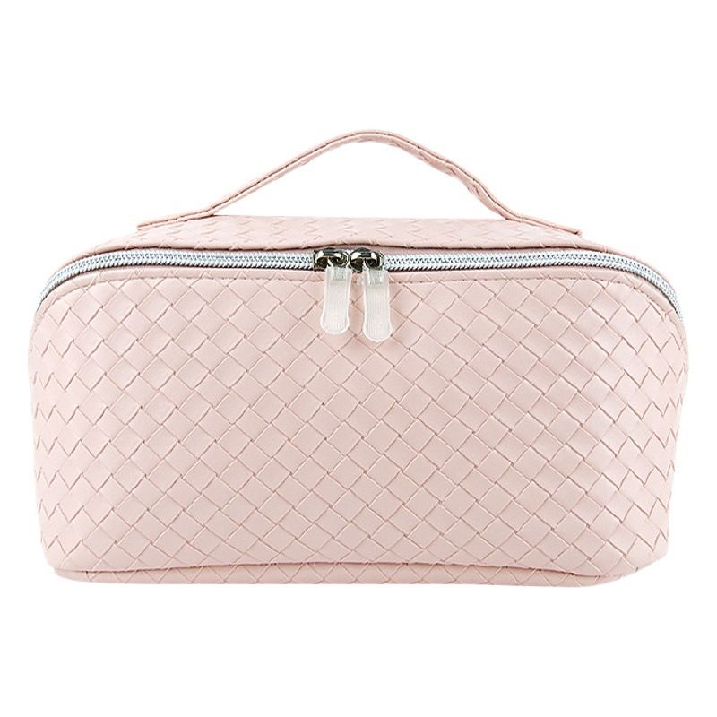 Woven PU Makeup Bag Cube Travel Storage Organizer Pink view 2