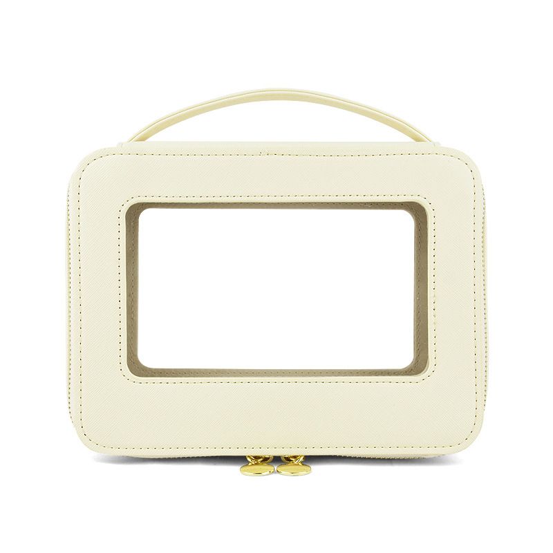 Large Capacity PU Makeup Bag with Window Ivory White