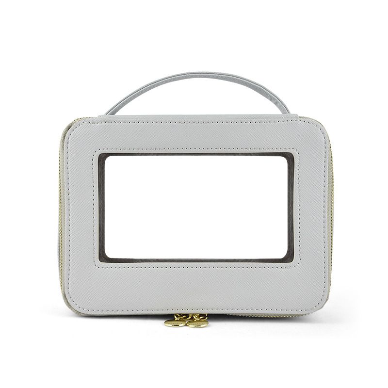 Large Capacity PU Makeup Bag with Window Light gray
