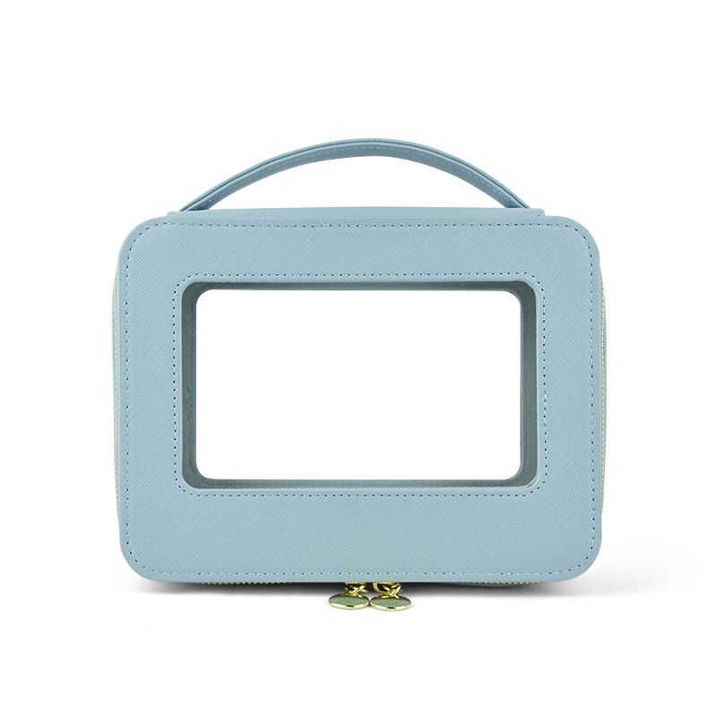 Large Capacity PU Makeup Bag with Window Light gray view 5