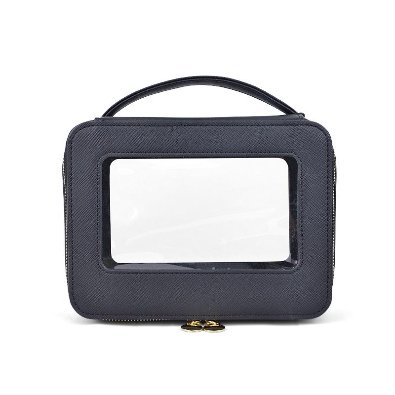 Large Capacity PU Makeup Bag with Window Black