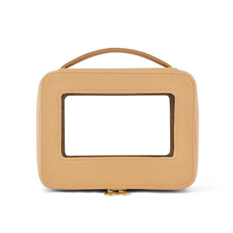 Large Capacity PU Makeup Bag with Window Yellow apricot
