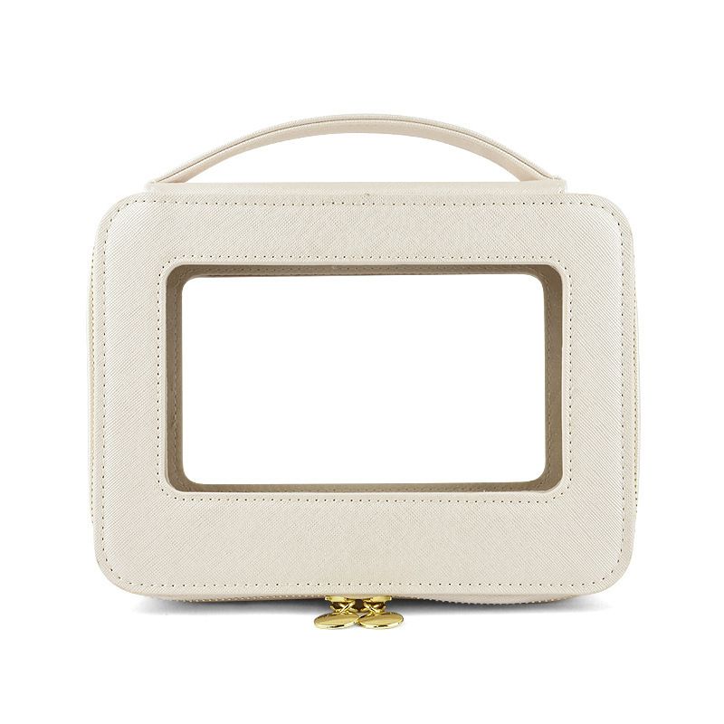 Large Capacity PU Makeup Bag with Window Shell gold