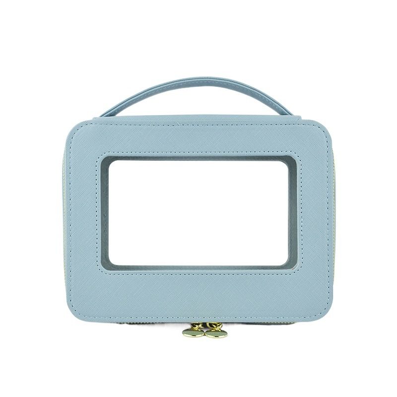 Large Capacity PU Makeup Bag with Window Shell gold view 2