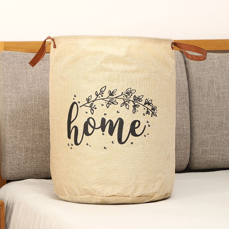 Fabric Storage Bag Cylindrical Large Capacity Eurocode beige PU handle barrel
