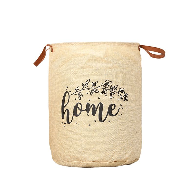 Fabric Storage Bag Cylindrical Large Capacity Eurocode beige PU handle barrel view 3