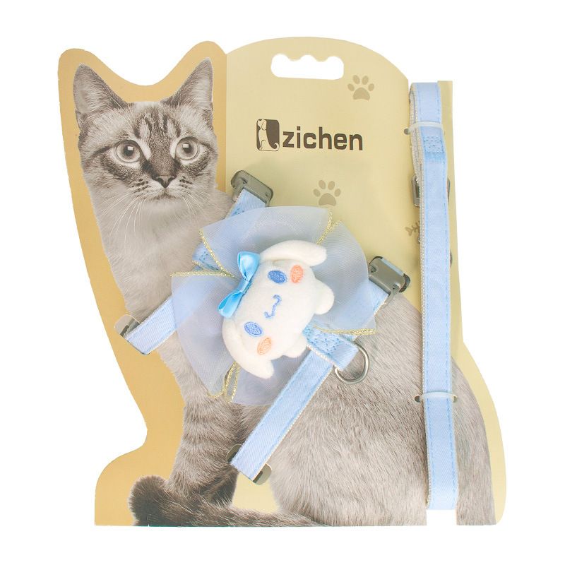 Cat Harness Polyester Bow Anti Escape Pet Leash Blue (Yugui Dog) I-back M
