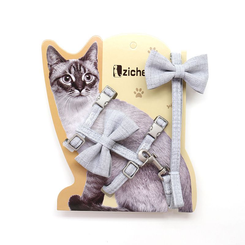 Cat Harness Polyester Bow Anti Escape Pet Leash Blue (Yugui Dog) I-back M view 5