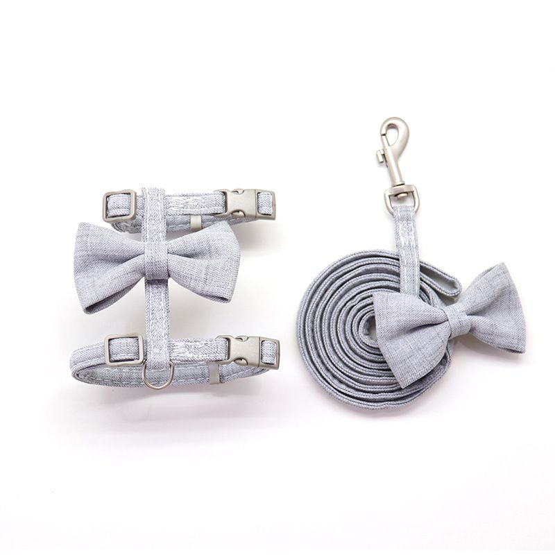 Cat Harness Polyester Bow Anti Escape Pet Leash Grey (cotton quilted bow cat