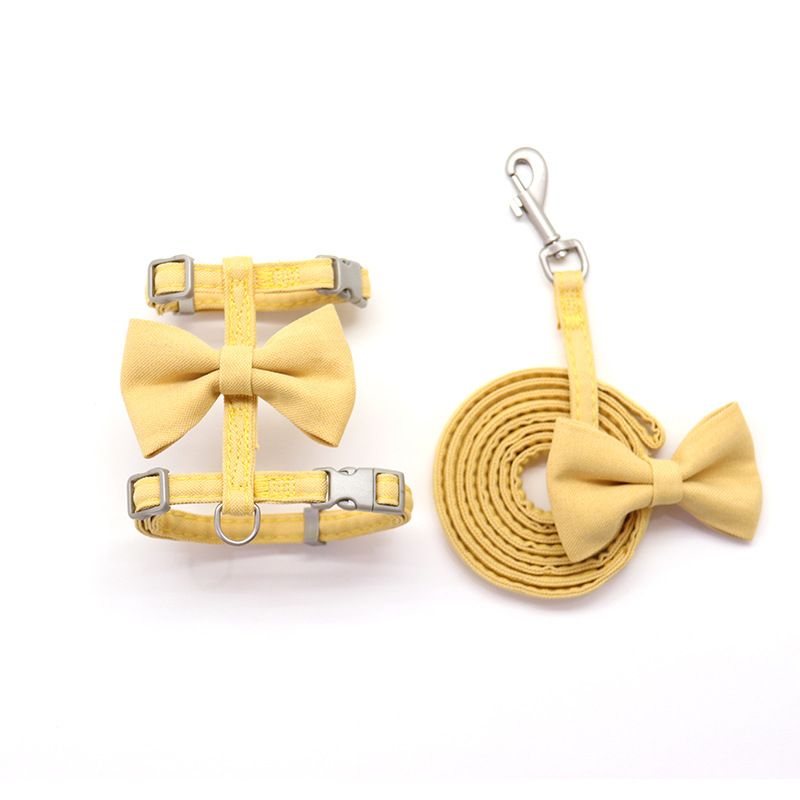 Cat Harness Polyester Bow Anti Escape Pet Leash Yellow (cotton quilted bow cat