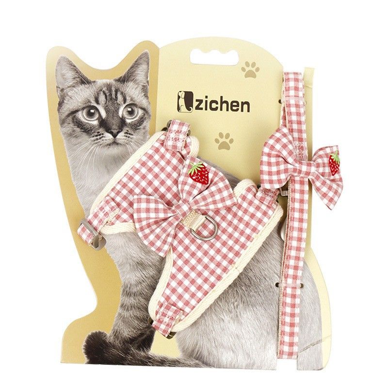 Pet Traction Strap Polyester Cat Dog Pink (embroidered fruit) S-size cotton