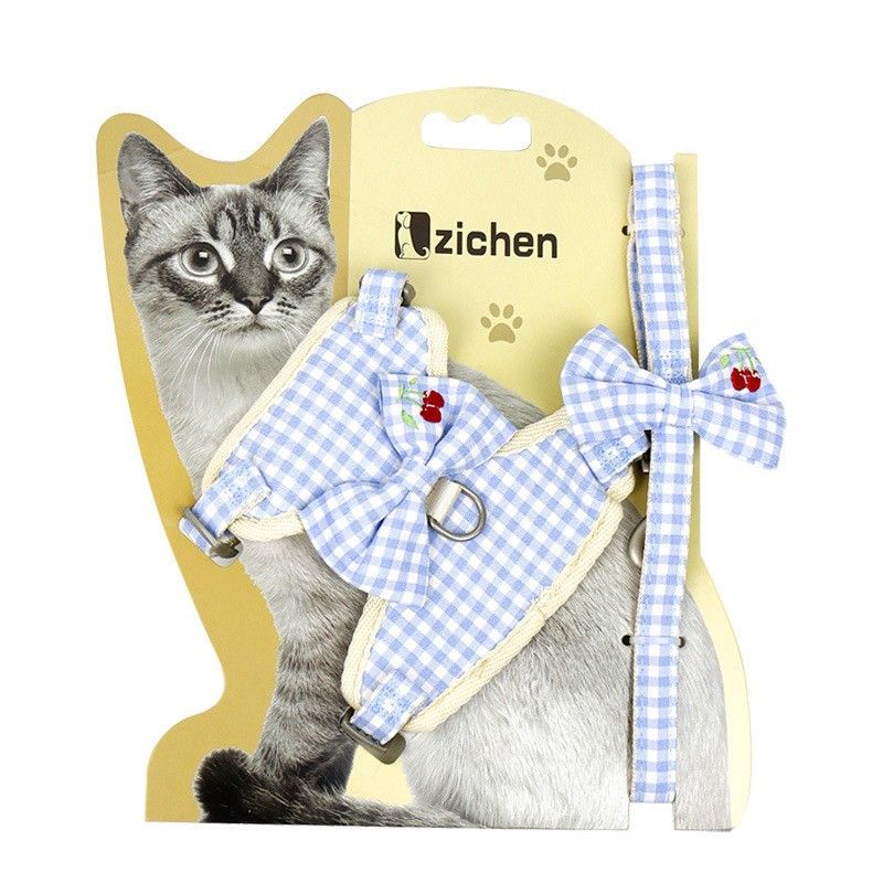 Pet Traction Strap Polyester Cat Dog Blue (embroidered fruit) S-size cotton