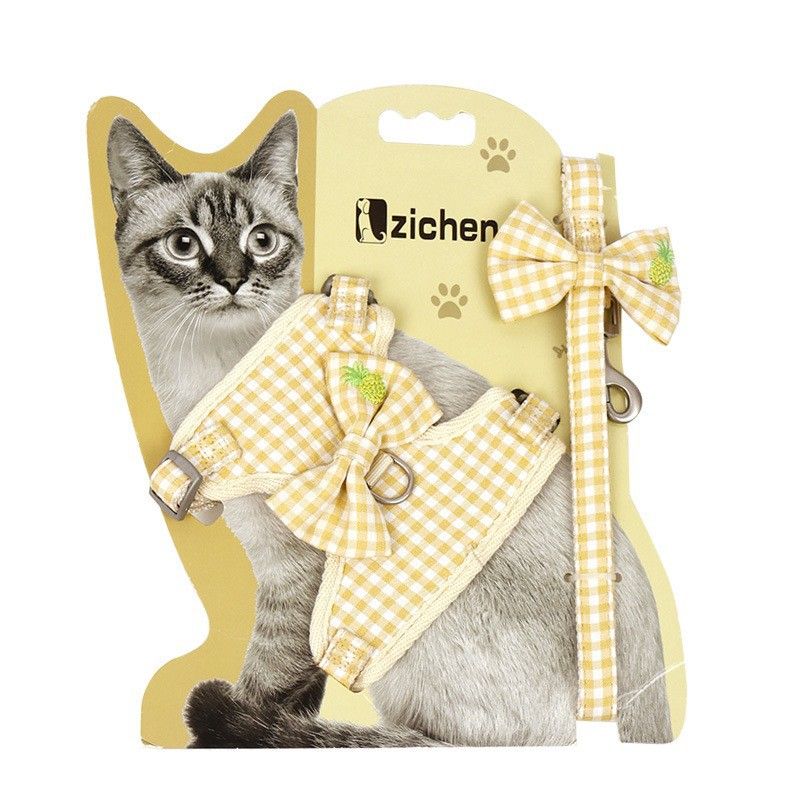 Pet Traction Strap Polyester Cat Dog Yellow (embroidered fruit) S-size cotton