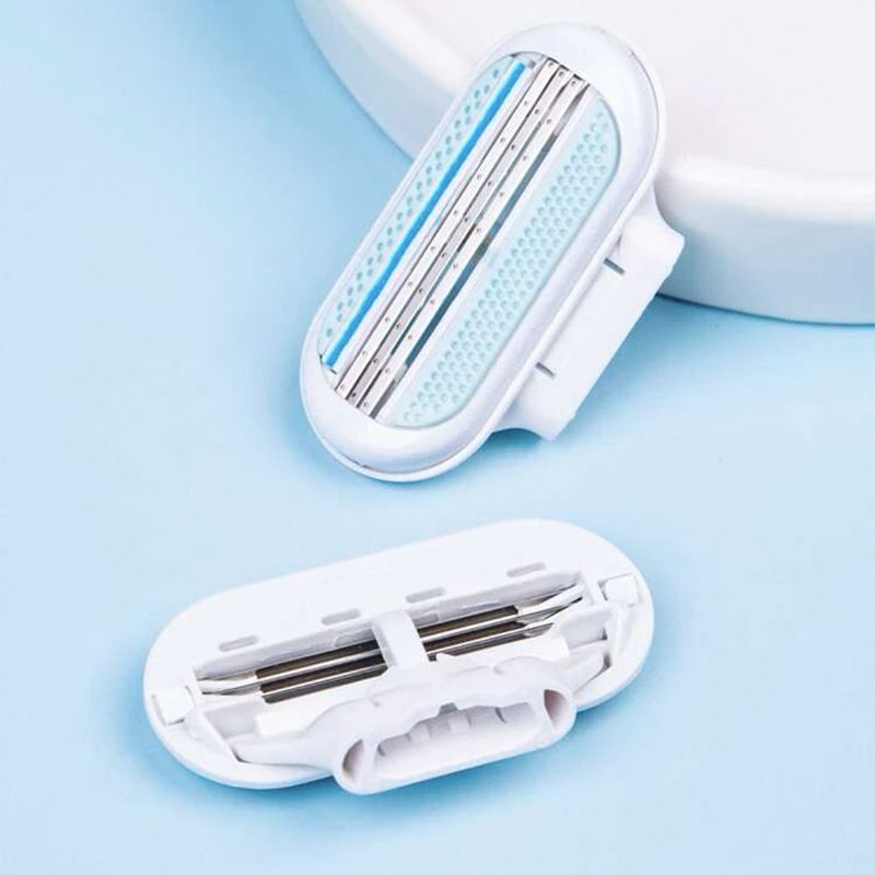 Jiyun Manual Shaving Razor 3 Layer Blade Blue 4 cutter heads view 3