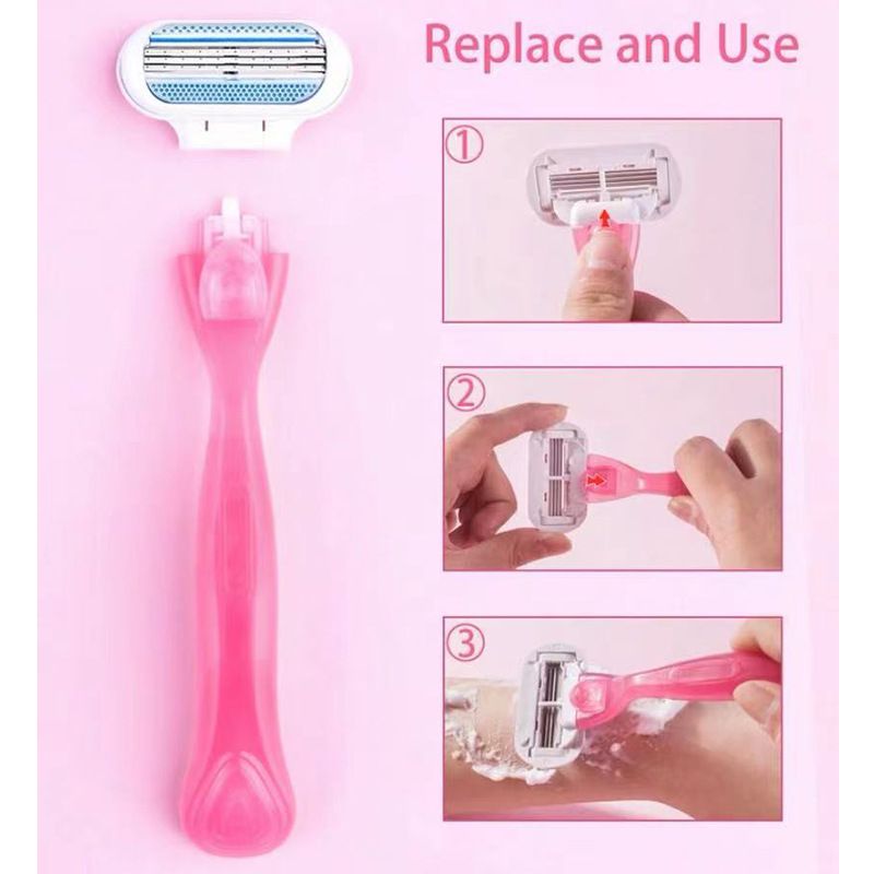Jiyun Manual Shaving Razor 3 Layer Blade Blue 4 cutter heads view 4