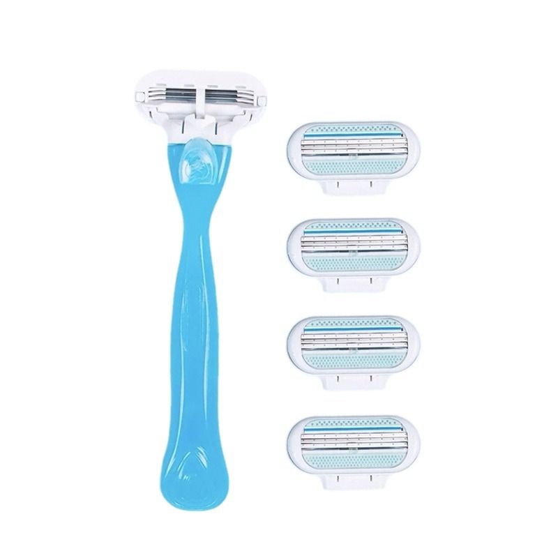 Jiyun Manual Shaving Razor 3 Layer Blade Blue 4 cutter heads view 5