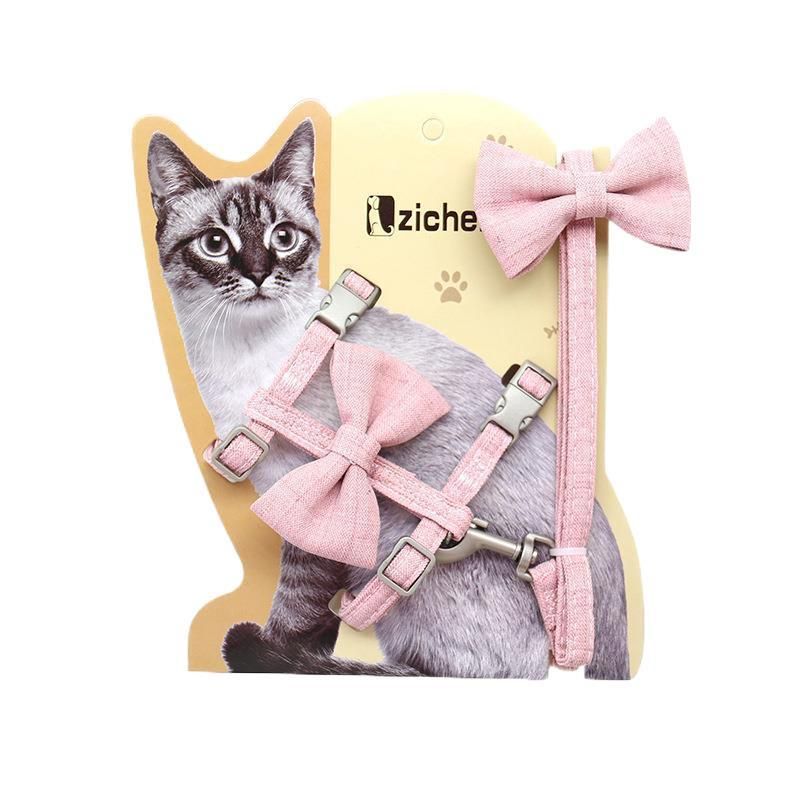Cat Harness Polyester Bow Anti Escape Pet Leash Pink strawberry M (Suggested view 6