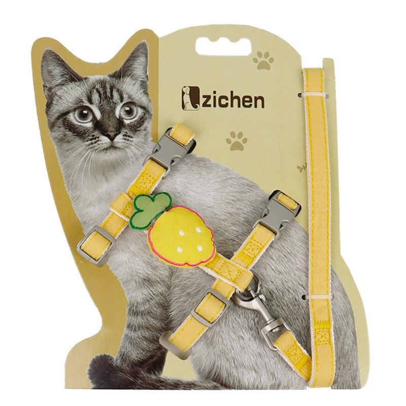 Cat Harness Polyester Bow Anti Escape Pet Leash Yellow strawberry M (Suggested