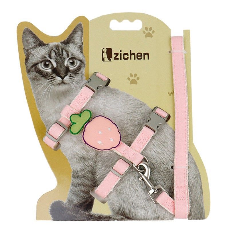 Cat Harness Polyester Bow Anti Escape Pet Leash Pink strawberry S (recommended