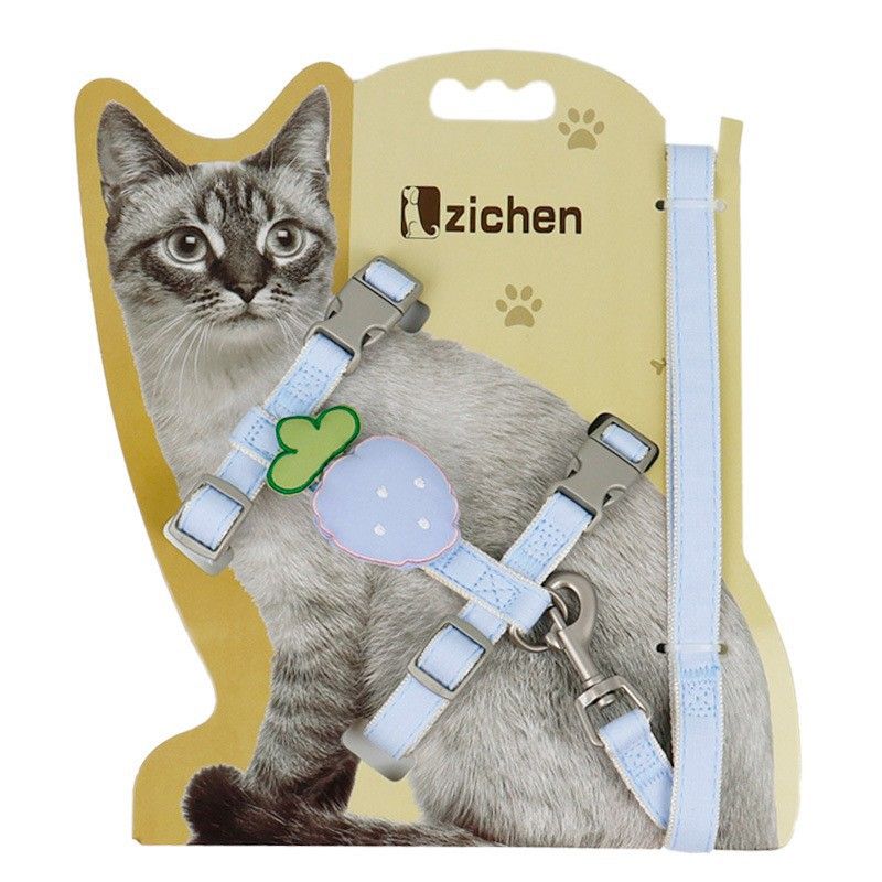 Cat Harness Polyester Bow Anti Escape Pet Leash Blue strawberry S (recommended