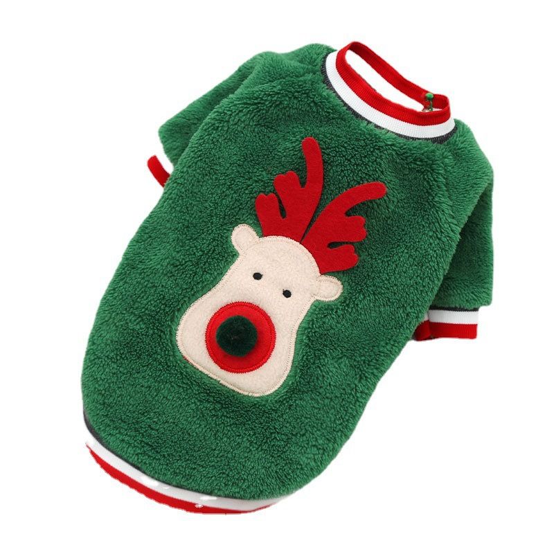 Coral Fleece Dog Sweatshirt Cartoon Deer 12450.00g leg green cotton velvet view 6