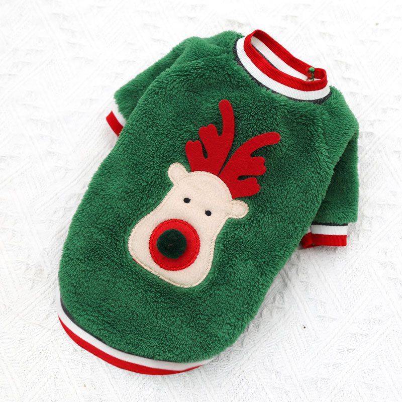 Coral Fleece Dog Sweatshirt Cartoon Deer 12450.00g leg green cotton velvet — image 1