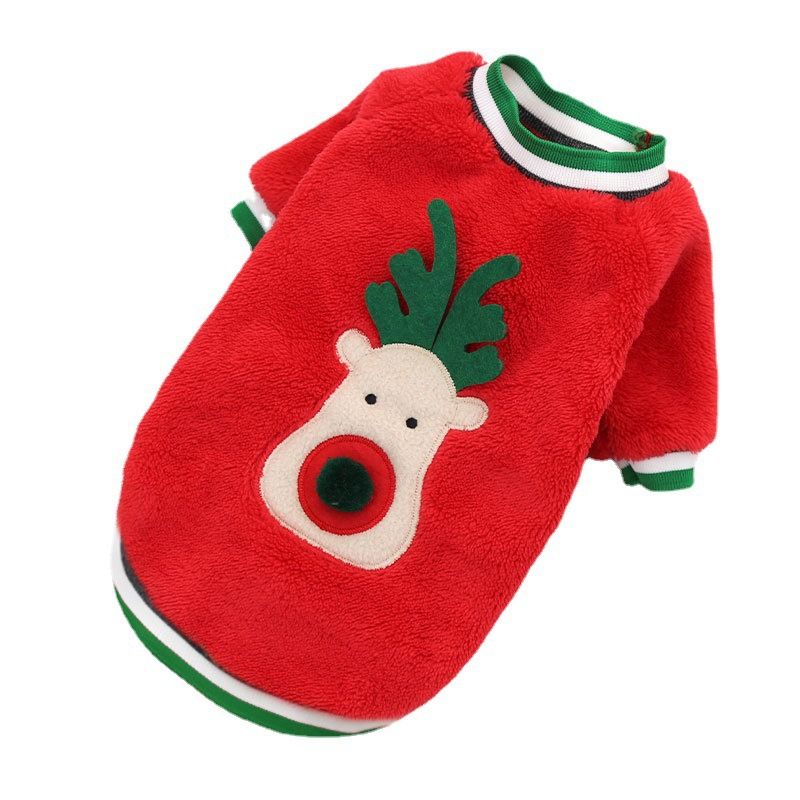 Coral Fleece Dog Sweatshirt Cartoon Deer 12450.00g leg green cotton velvet view 5