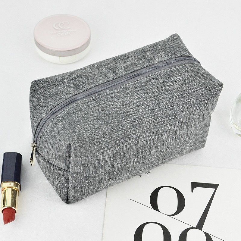 Linen Makeup Bag Cube Travel Storage Organizer Gray