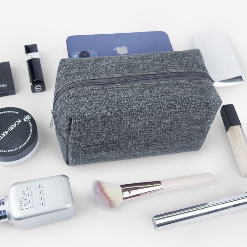 Linen Makeup Bag Cube Travel Storage Organizer Gray view 3