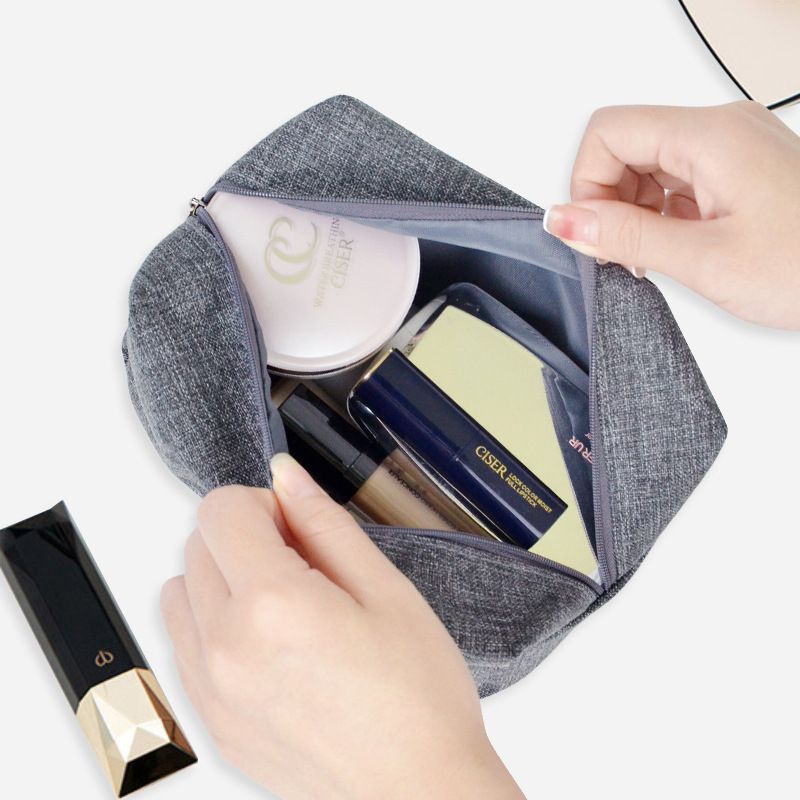 Linen Makeup Bag Cube Travel Storage Organizer Gray view 4