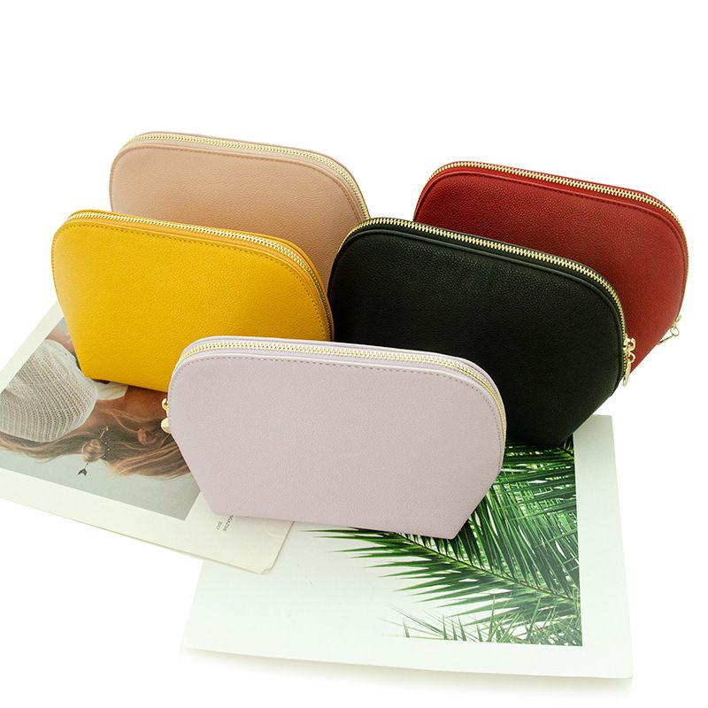 PU Leather Makeup Bag Custom Cube Waterproof Travel. Pink view 3