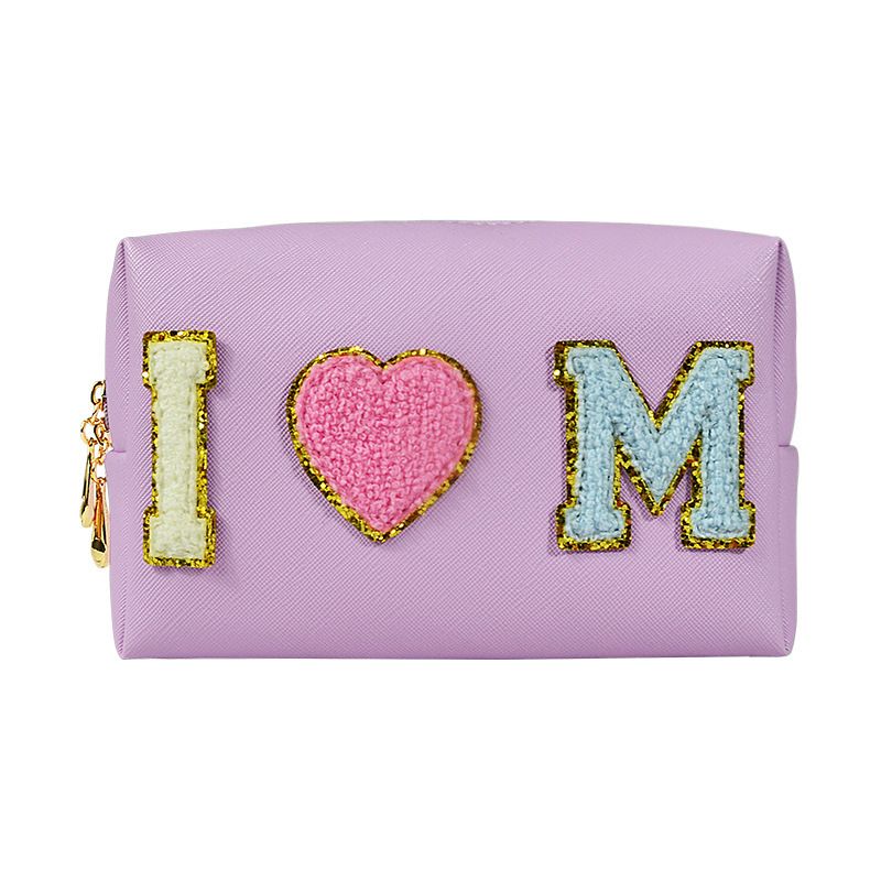 Cute PU Cube Makeup Bag Waterproof Travel Toiletry Light purple