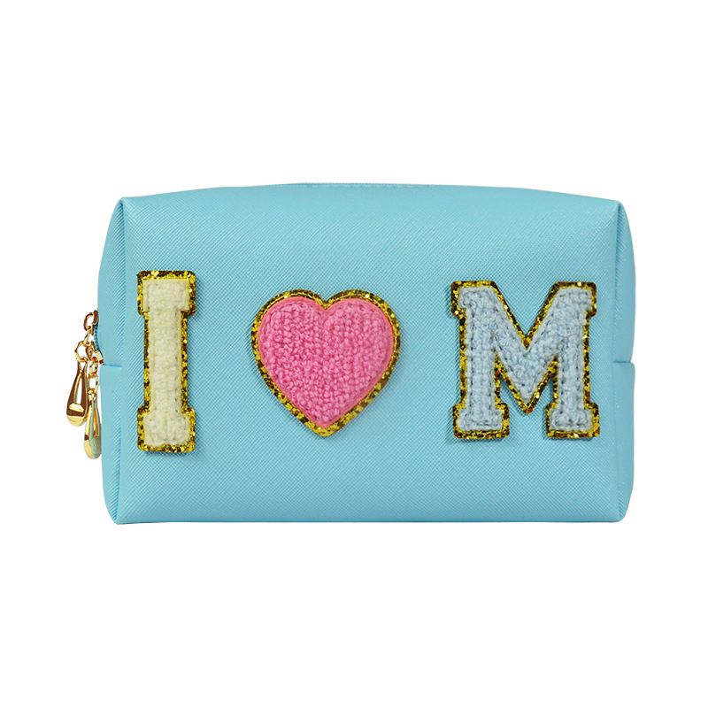Cute PU Cube Makeup Bag Waterproof Travel Toiletry Lake Blue