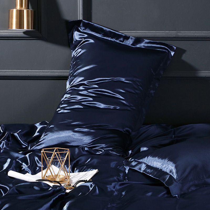 Satin Pillowcase Polyester Solid Color 48x74cm Navy blue 48x74cm one pack