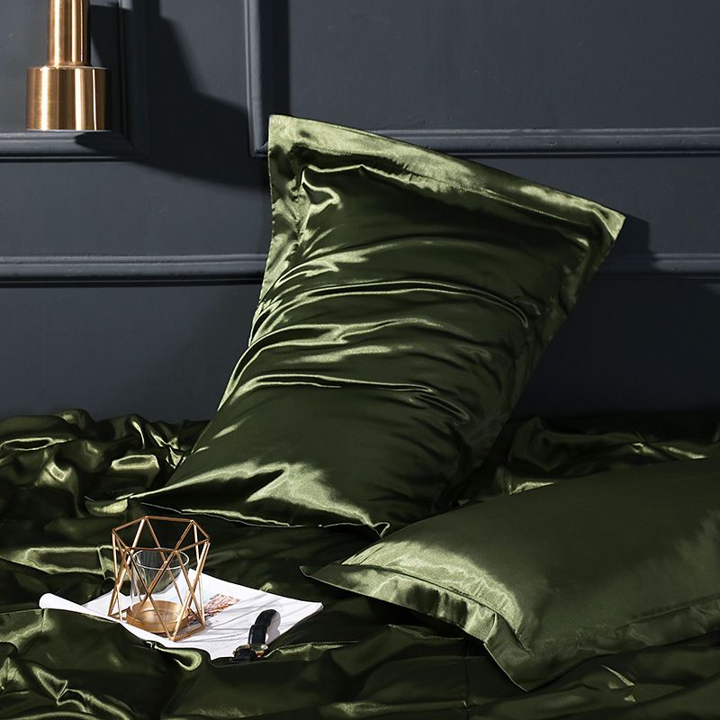 Satin Pillowcase Polyester Solid Color 48x74cm Military green 48x74cm one pack