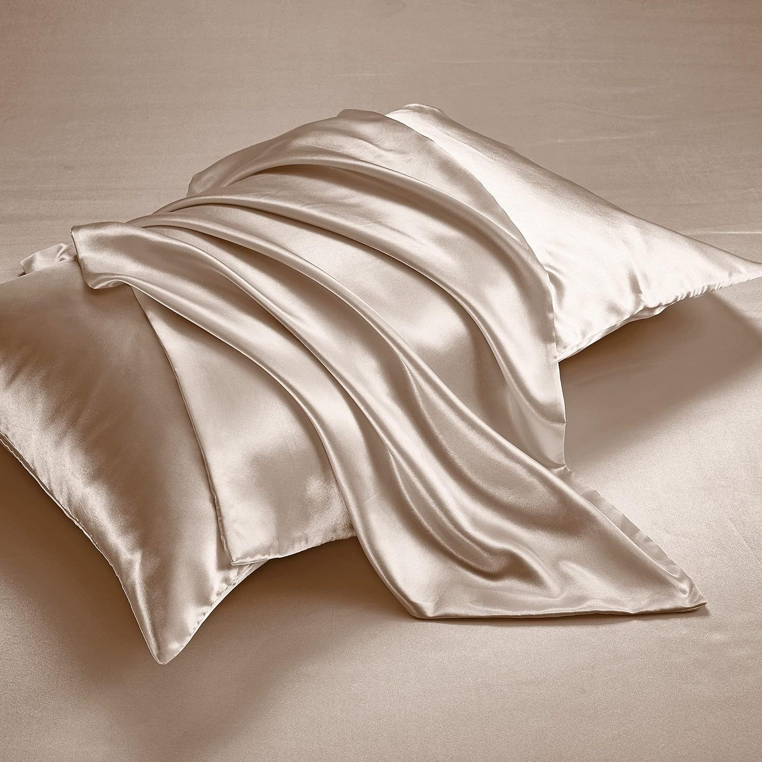 Satin Pillowcase Polyester Solid Color 48x74cm New champagne gold 48x74cm one pack