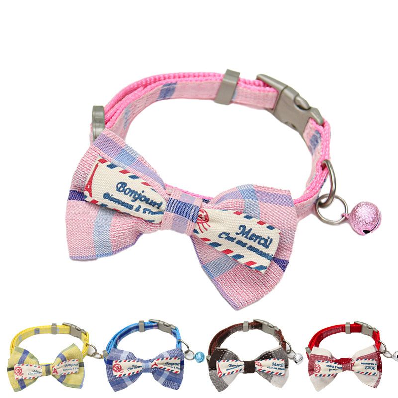 Zichen Plaid Bow Cat Collar with Bell Polyester Blue yarn flower S(1.0 check view 2