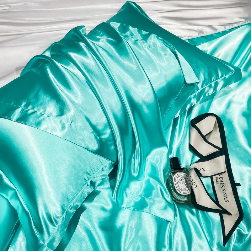 Pillowcase Polyester Satin Soft Anti Wrinkle [silky and anti-wrinkle]-aqua