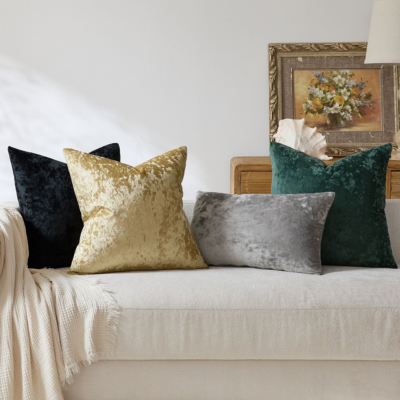 Ice Velvet Pillow Cover Polyester Solid Color 30x50cm Grass Green 30*50cm view 4