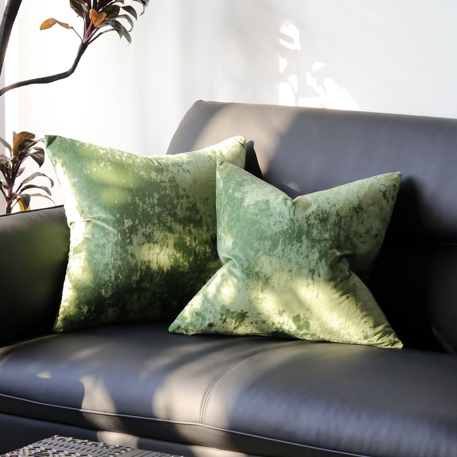 Ice Velvet Pillow Cover Polyester Solid Color 30x50cm Grass Green 50*50cm