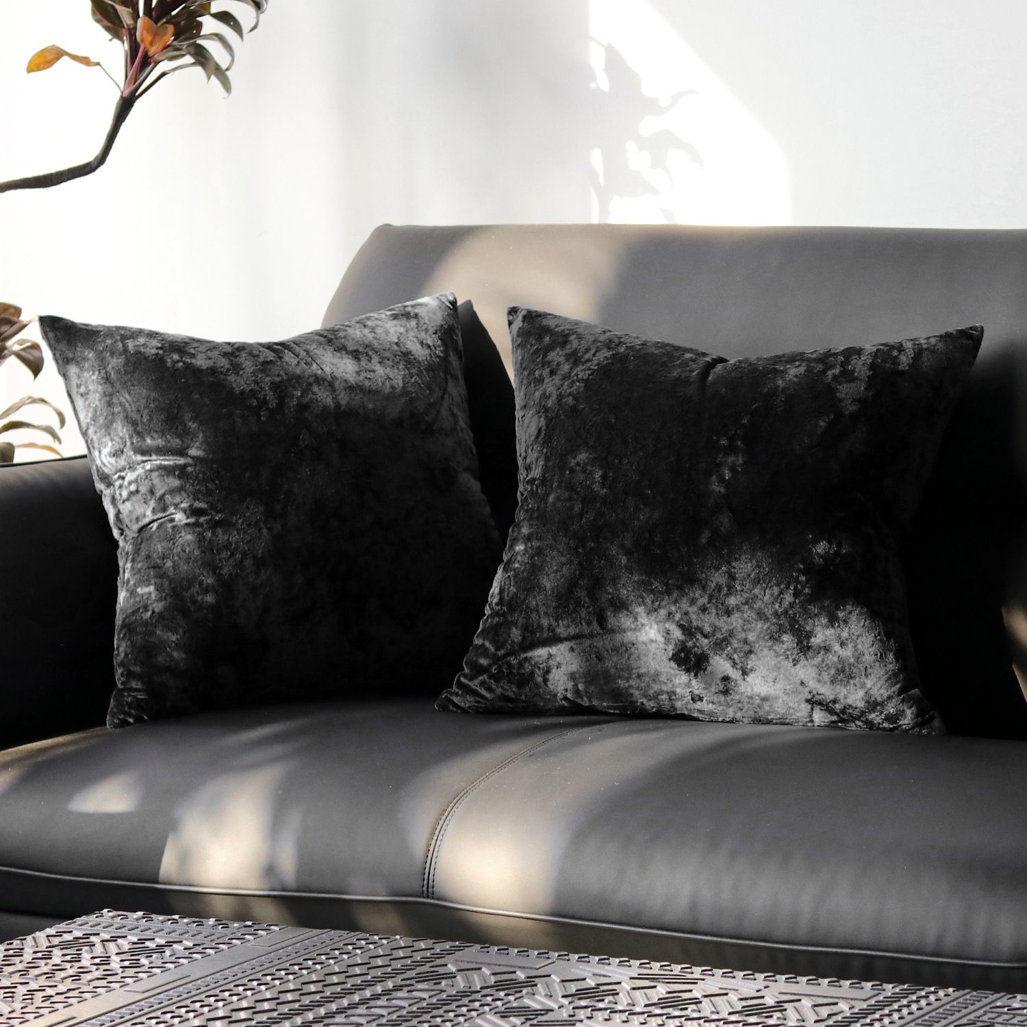 Ice Velvet Pillow Cover Polyester Solid Color 30x50cm Black 55*55cm without