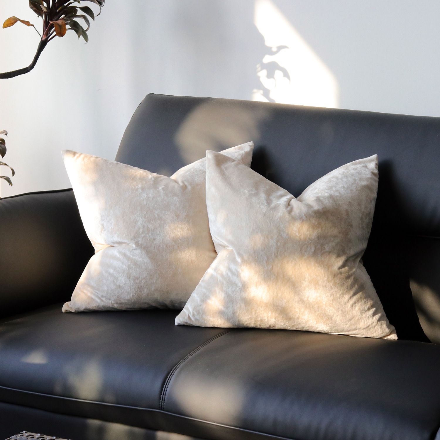 Ice Velvet Pillow Cover Polyester Solid Color 30x50cm Beige 55*55cm without